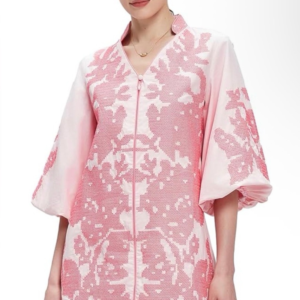 Pink Embroidered Floral Midi Dress